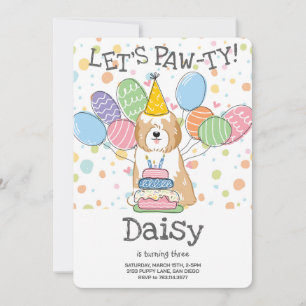 Invitation Golden White Tibetan Terrier Chien fête d'annivers