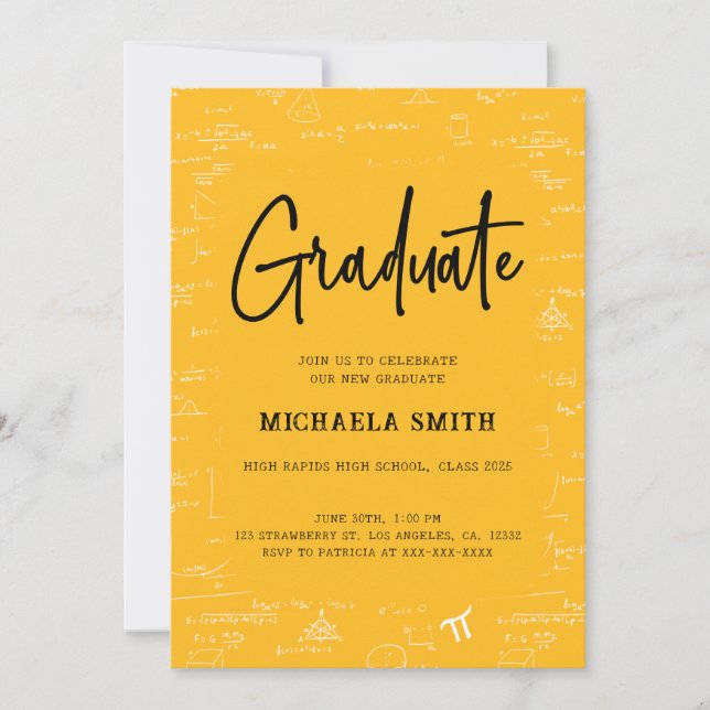 Invitation Golden Yellow Graduate Math Photo Graduation (Devant)