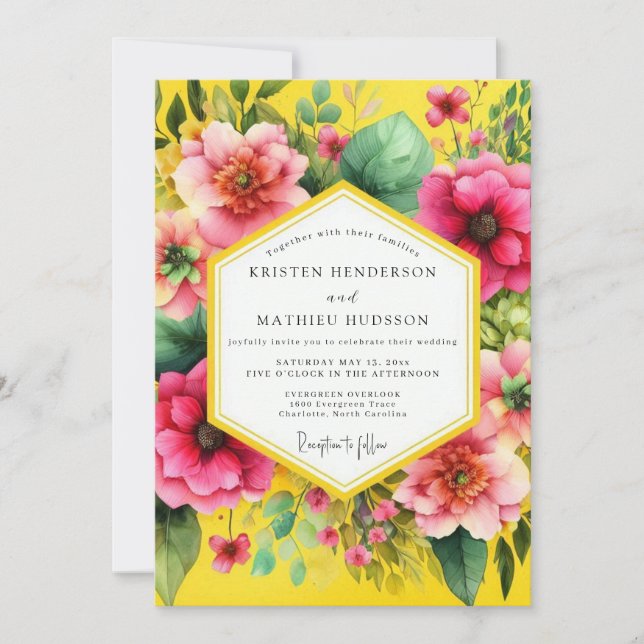 Invitation Golden Yellow Vibrant Bloom Wedding (Devant)