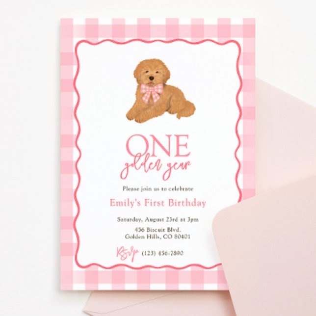Invitation Goldendoodle Dog One Golden Year Girls Birthday (Créateur téléchargé)
