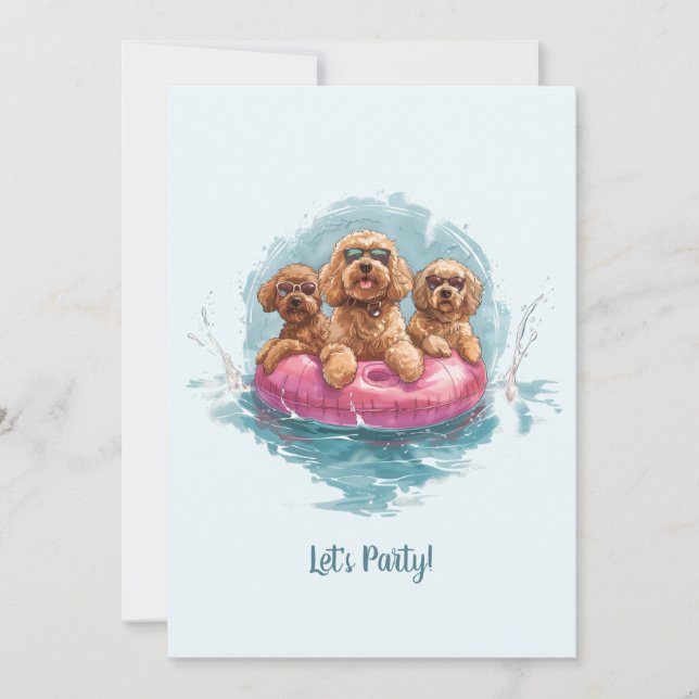 Invitation Goldendoodle Dogs Summer Pineappy Pool Flotte (Devant)