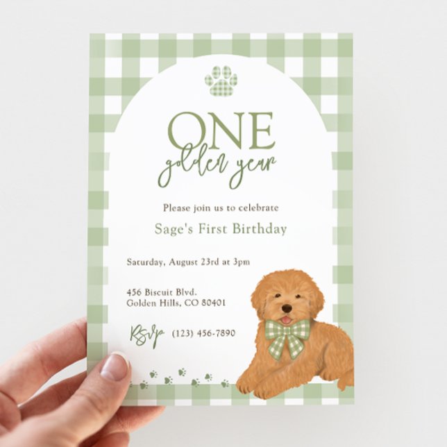 Invitation Goldendoodle First Birthday Party Green  (Créateur téléchargé)