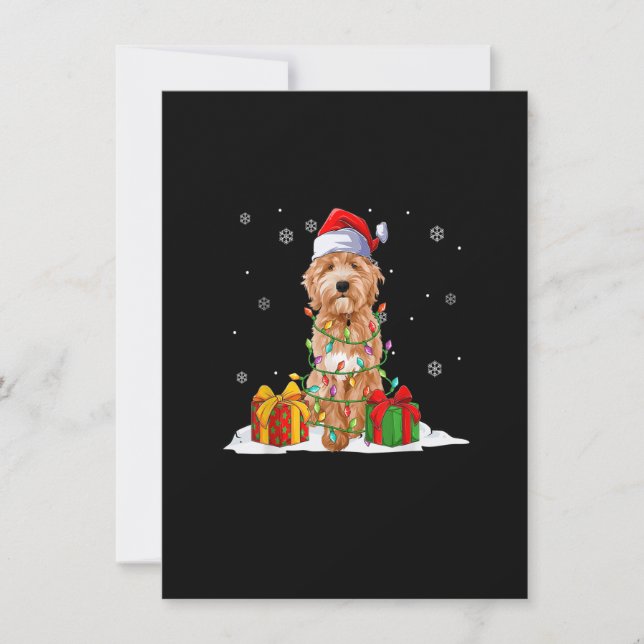 Invitation Goldendoodle Santa Christmas Tree Lights Xmas Paja (Devant)
