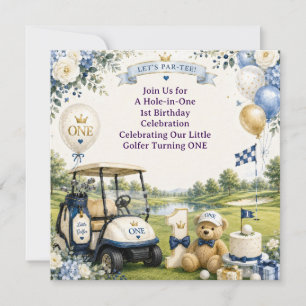 Invitation Golf 1er anniversaire avec voiturette de golf sur