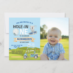 Invitation Golf 1er Trou en un Photo Anniversaire Garçon
