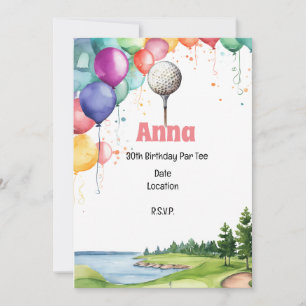 Invitation Golf 30th Birthday Par tee with Balloon