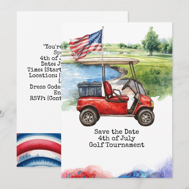 Invitation Golf 4th July Independence Day for golfer  (Devant / Derrière)