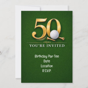 Invitation Golf 50e anniversaire avec golf sur gazon vert