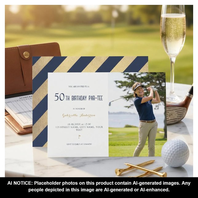 Invitation Golf 50e Anniversaire Par-Tee Élégant Bleu Nuit Or (Créateur téléchargé)