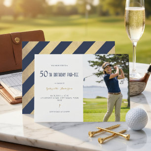 Invitation Golf 50e Anniversaire Par-Tee Élégant Bleu Nuit Or