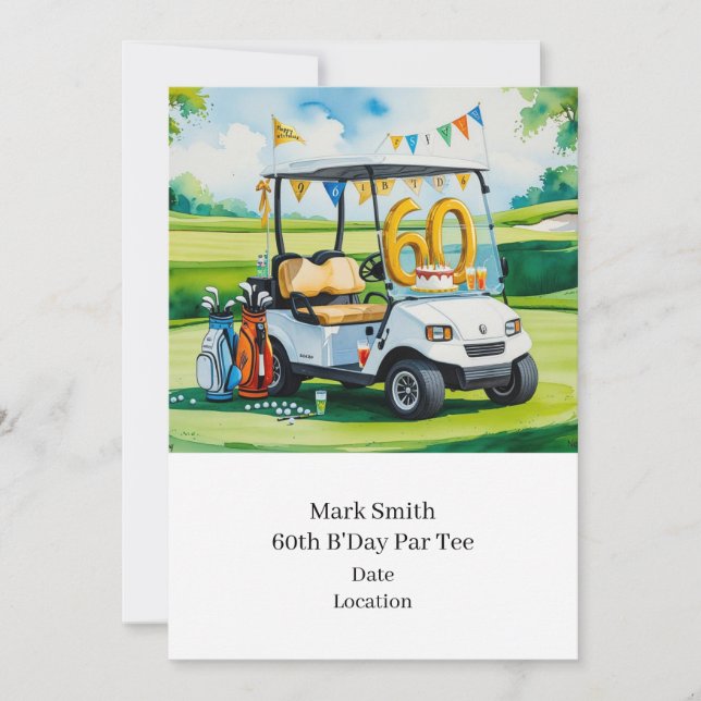 Invitation Golf 60e anniversaire avec Golf Panier sur mettre  (Devant)