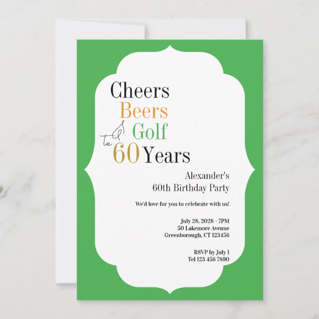 Invitation Golf 60e anniversaire Cheers and Beers Green (Devant)
