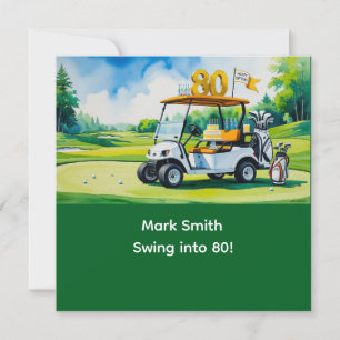 Invitation Golf 80e anniversaire avec voiturette de golf sur 