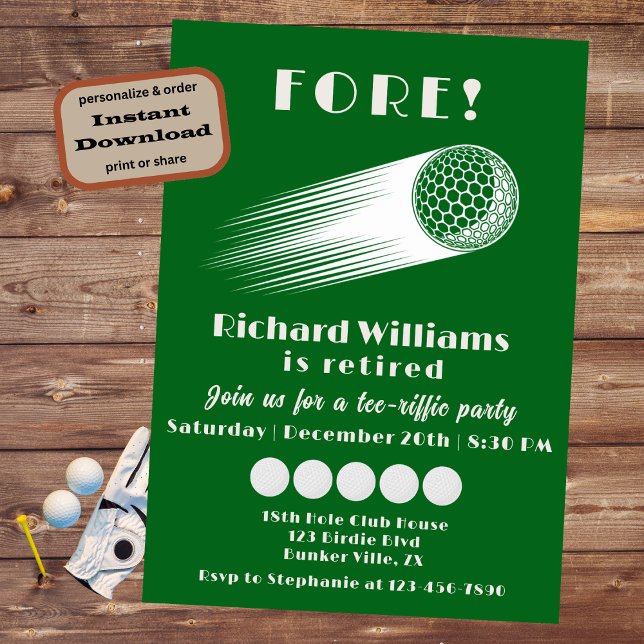 Invitation Golf à la retraite Fore Tee-Riffic Retraite (Créateur téléchargé)