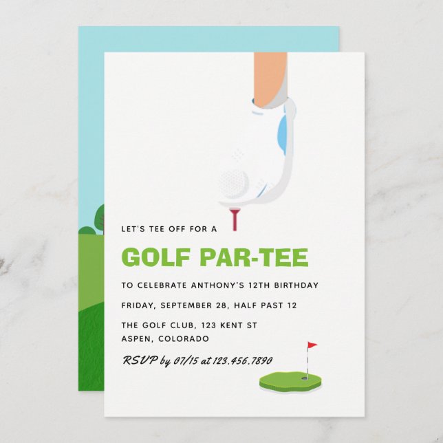 Invitation Golf à thème fête d'anniversaire (Devant / Derrière)