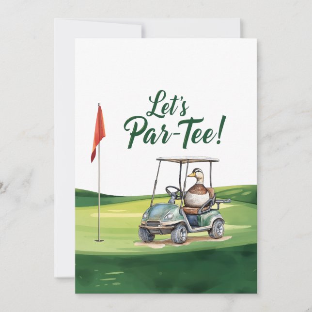 Invitation Golf Allons-y sur le départ avec un drapeau de gol (Devant)