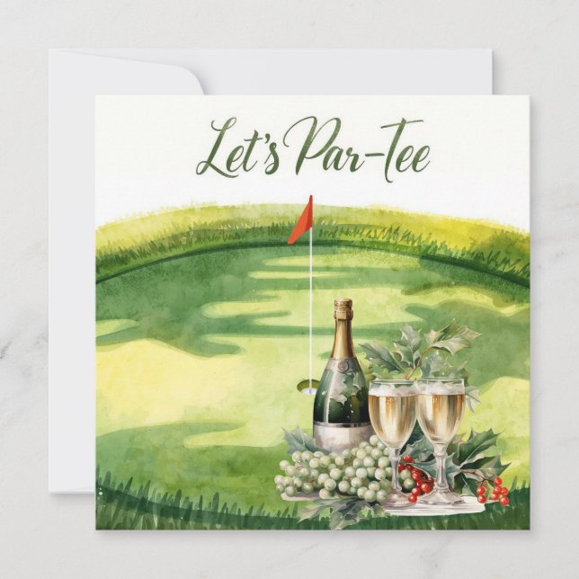 Invitation Golf Allons-y sur le départ avec un drapeau de gol (Devant)