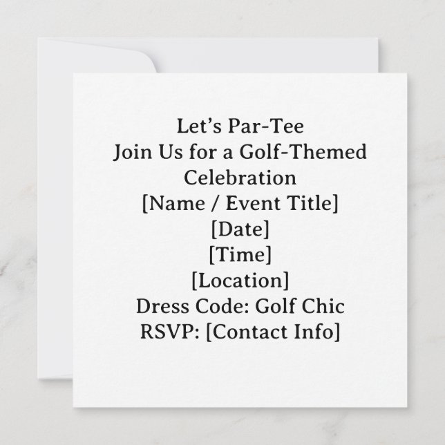 Invitation Golf Allons-y sur le départ avec un drapeau de gol (Dos)