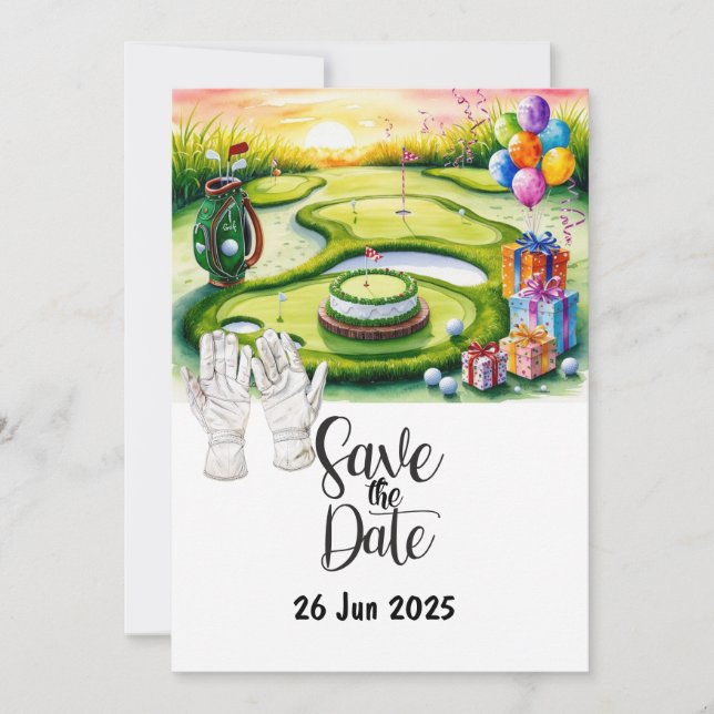 Invitation Golf Anniversaire Décor de fête sur le parcours (Devant)