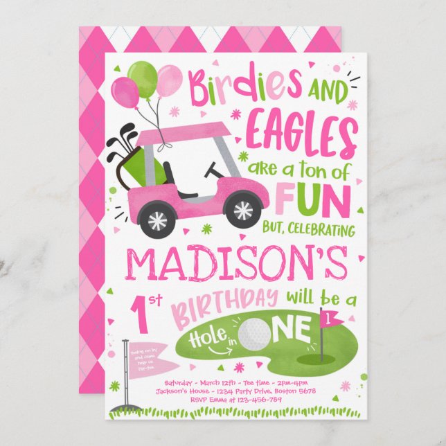 Invitation Golf Anniversaire Trou en un Golf 1er Anniversaire (Devant / Derrière)