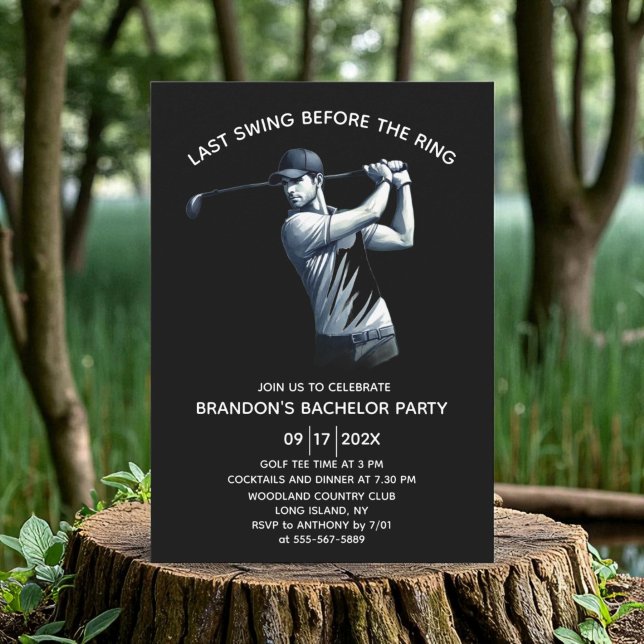 Invitation Golf Aquarelle Bachelor Party Noir (Créateur téléchargé)
