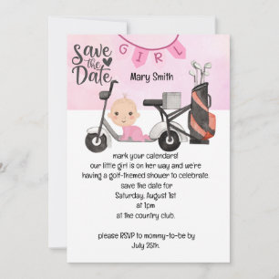Invitation Golf Baby Girl Baby shower sur rose enregistrer la