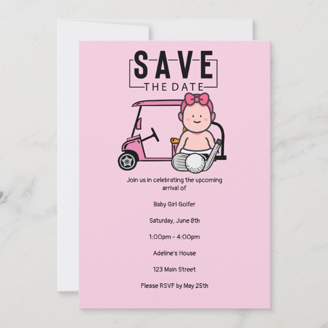 Invitation Golf Baby shower for Girl enregistrer la date part (Devant)