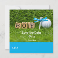 Golf baby shower garçon avec ruban bleu sur vert