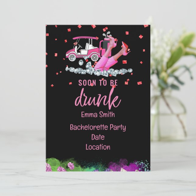 Invitation Golf Bachelorette Party femme golfeur thème rose (Debout devant)