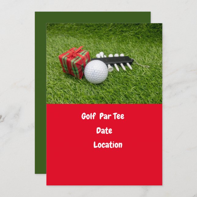 Invitation Golf balle et tee Happy New Year Par tee golfer (Devant / Derrière)