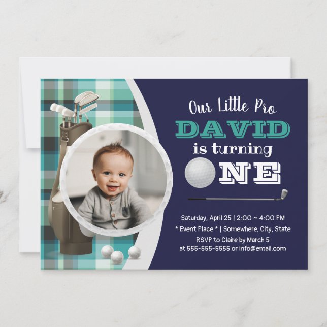 Invitation Golf Boy Future Golfer Navy Photo 1er anniversaire (Devant)