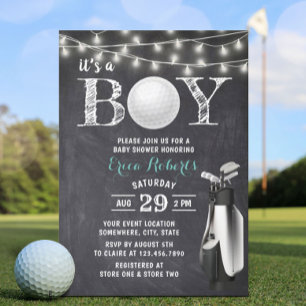Invitation Golf Boy Rustic Chalkboard Baby shower