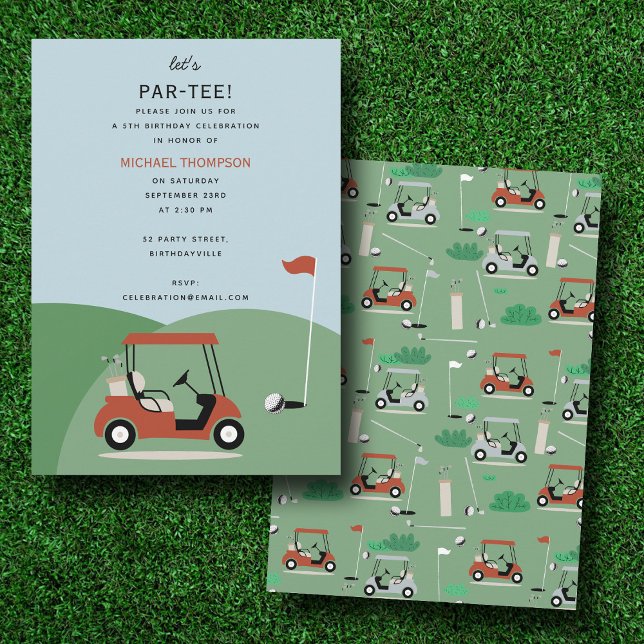 Invitation Golf Carts Moderne Golfer Golf Thème Anniversaire (Golf Carts Modern Golfer Golf Theme Birthday Invitation)