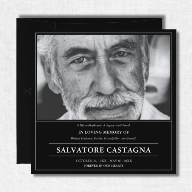 Invitation Golf Celebration of Life Black Photo Memorial (A Life Well-Played — a refined golf celebration of life tribute honoring a life of grace and legacy.)