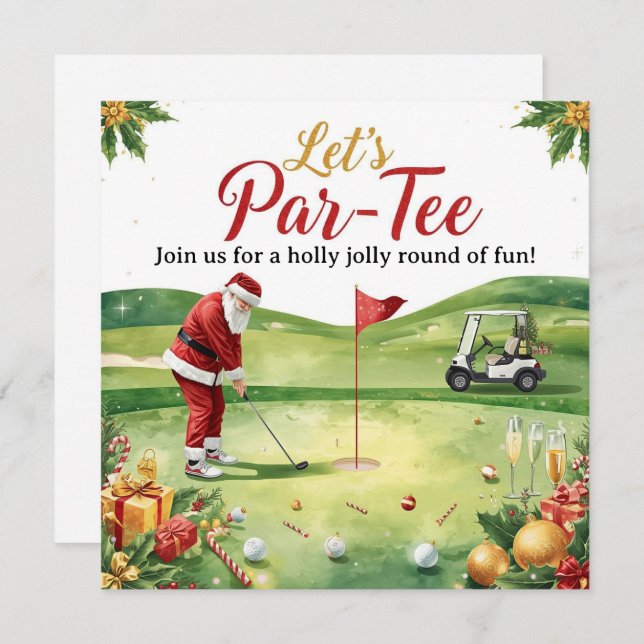 Invitation Golf Christmas Party Let’s Par tee with Santa  (Devant / Derrière)