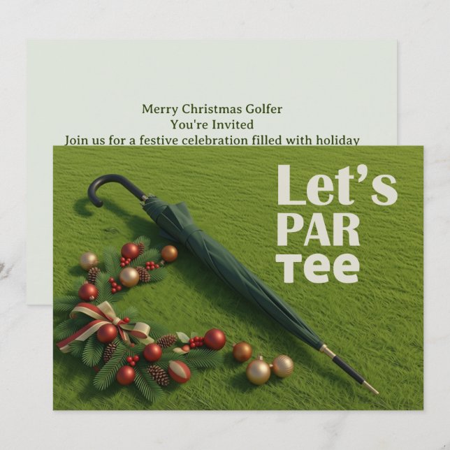 Invitation Golf Christmas themed with golf umbrella  (Devant / Derrière)