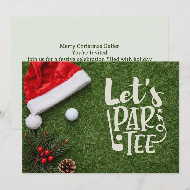 Invitation Golf Christmas with Santa hat on green  (Devant / Derrière)