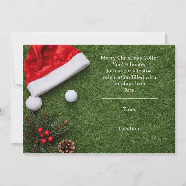 Invitation Golf Christmas with Santa hat on green  (Devant)