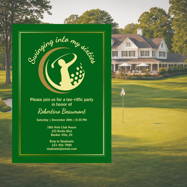 Invitation Golf Classic Vert Joueur Doré 60e Anniversaire  In (Créateur téléchargé)