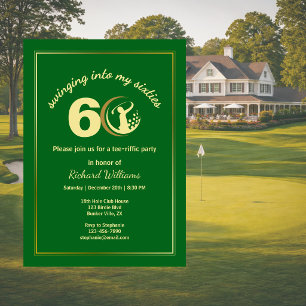 Invitation Golf Classic Vert Joueur Doré 60e Anniversaire  In