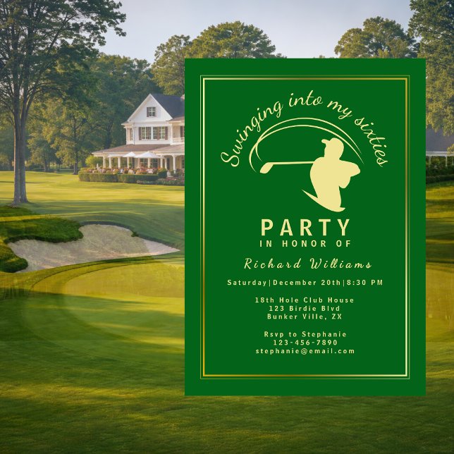 Invitation Golf Classic Vert Joueur Doré Hommes 60e Anniversa (Créateur téléchargé)