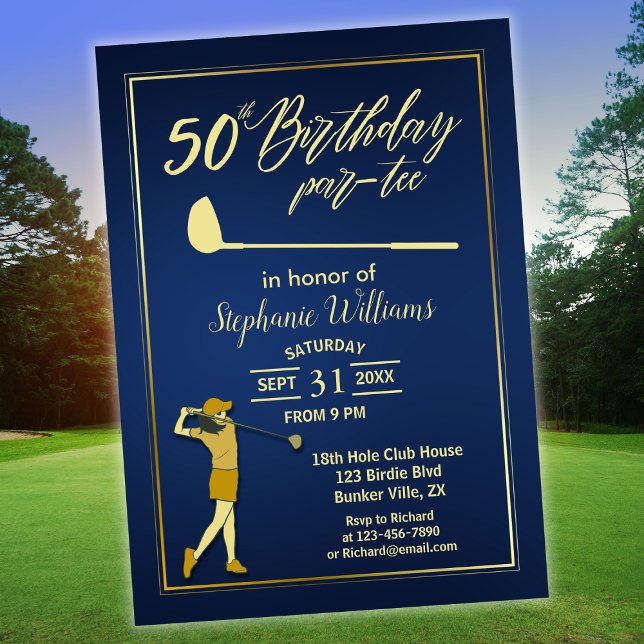 Invitation Golf Classique Bleu Femme Anniversaire 50 ans  (Créateur téléchargé)
