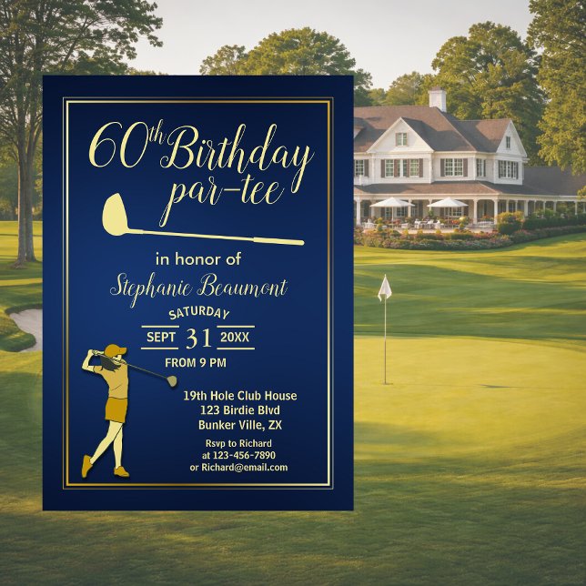 Invitation Golf Classique Bleu Femme Anniversaire 60 ans  (Créateur téléchargé)