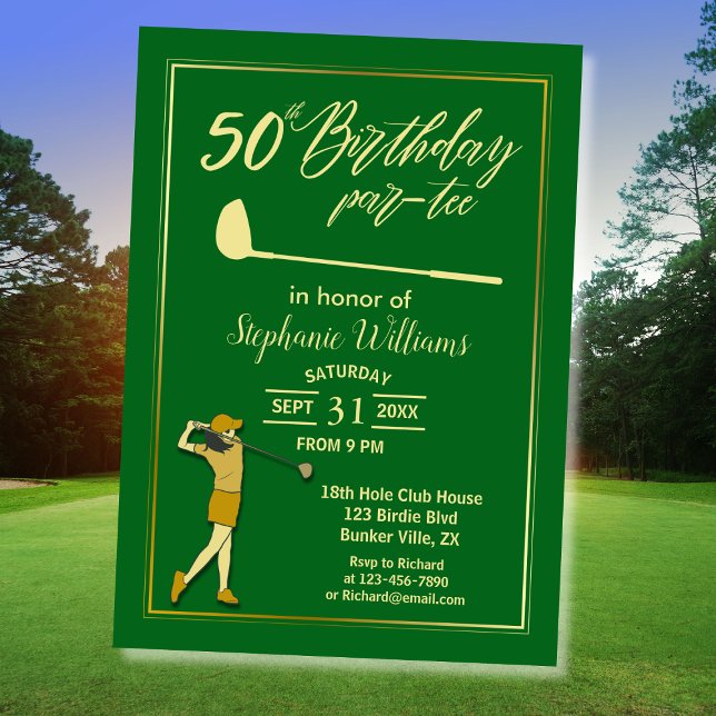 Invitation Golf Classique Vert Golden Femmes 50e Anniversaire (Créateur téléchargé)