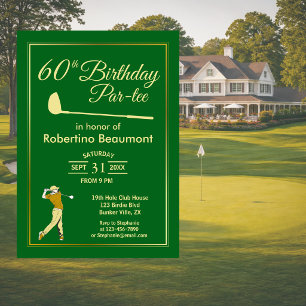 Invitation Golf Classique Vert Joueur Doré Hommes 60e Anniver