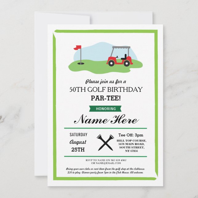 Invitation Golf de fête d'anniversaire toute soixantième (Devant)