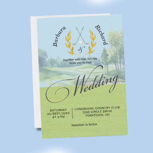Invitation Golf Élégant Mariage Aquarelle Parcours de Golf
