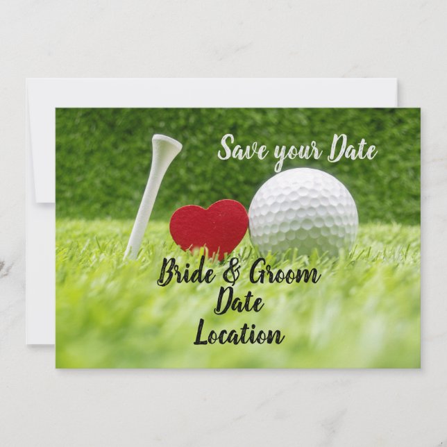 Invitation Golf enregistrer la date balle de golf avec amour (Devant)