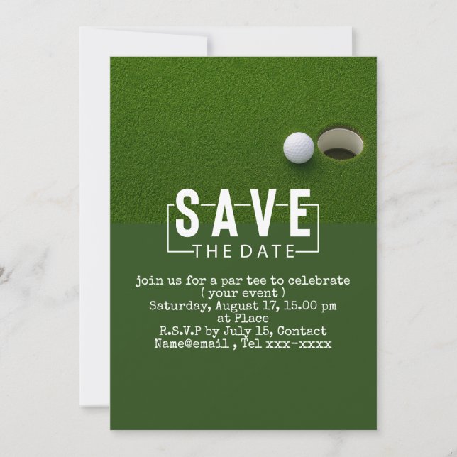 Invitation Golf enregistrer la date  boule de golf mettant un (Devant)