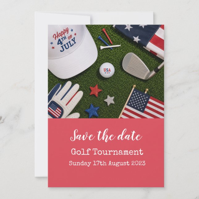 Invitation Golf Enregistrez la date avec un thème américain (Devant)